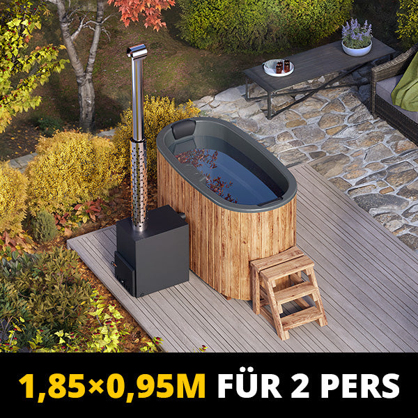HotTub Badefass mit GFK-Einsatz für 2 Personen | 1.85 x 0.95