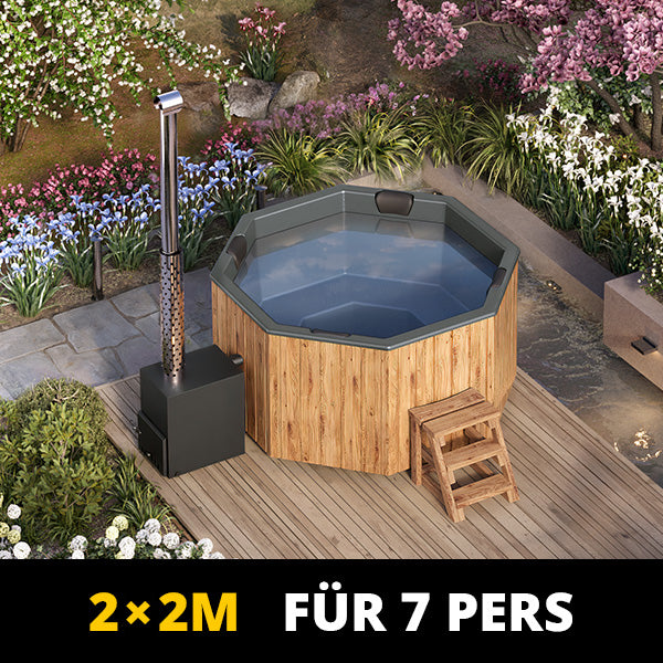HotTub Badefass mit GFK-Einsatz für 7 Personen | 2×2