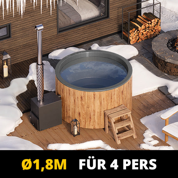 HotTub Badefass mit GFK-Einsatz für 4 Personen | Ø 1,8m