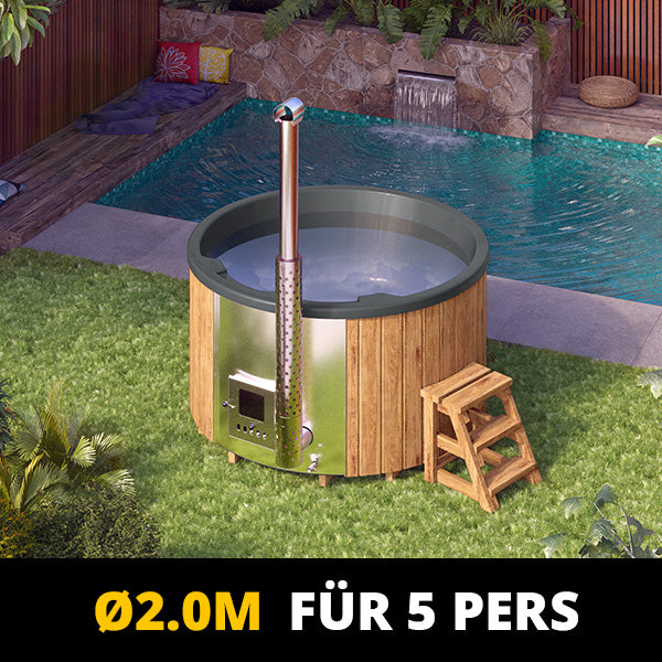 HotTub Badefass mit GFK-Einsatz für 5 Personen integrierter Ofen | Ø 2 Meter