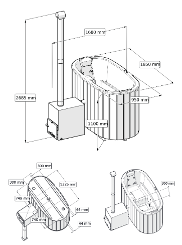 HotTub Badefass mit GFK-Einsatz für 2 Personen | 1.85 x 0.95