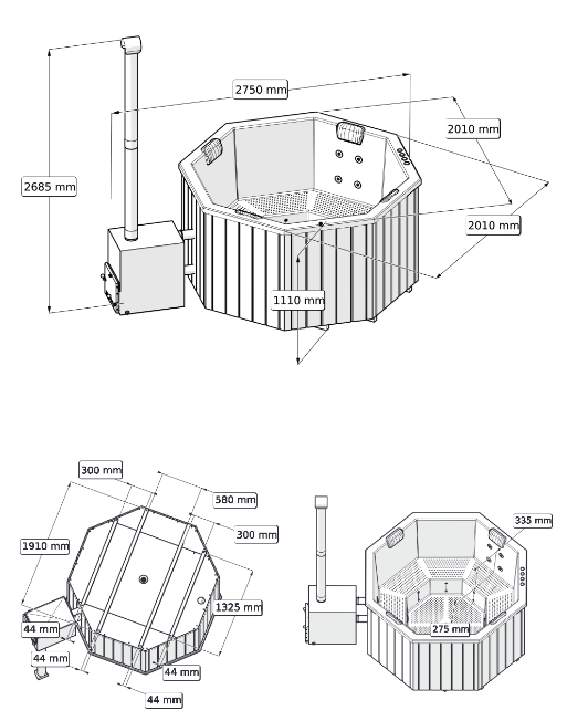 HotTub Badefass mit GFK-Einsatz für 6 Personen | 2×2