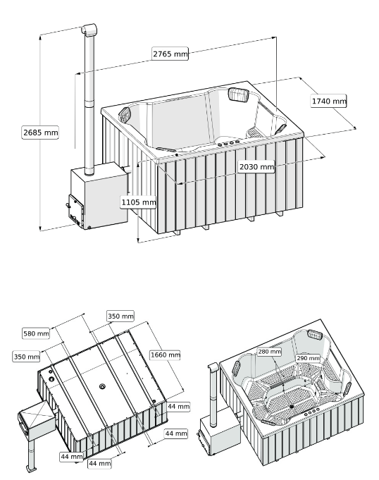 HotTub Badefass mit GFK-Einsatz für 8 Personen | 2×1,7