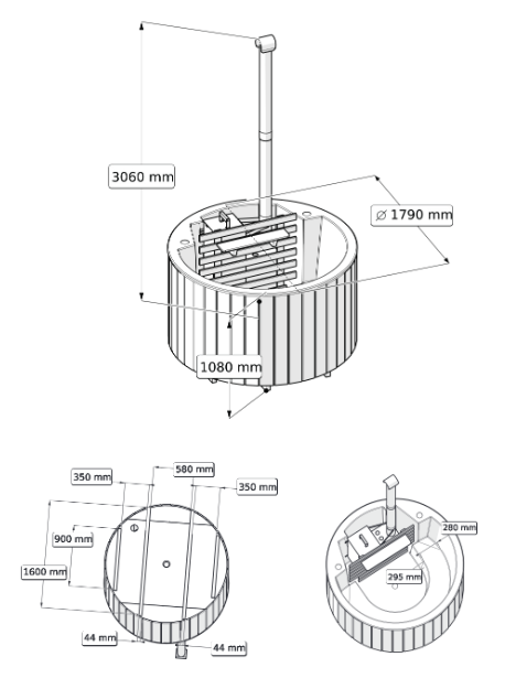 HotTub Badefass mit GFK-Einsatz für 3 Personen | Ø 1,8m