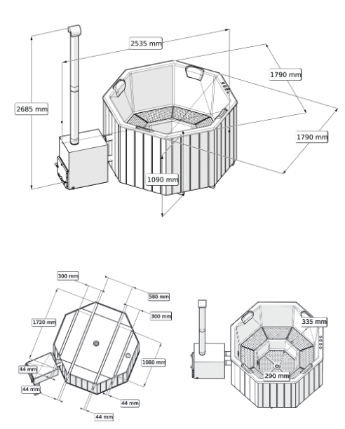 HotTub Badefass mit GFK-Einsatz für 6 Personen | 1.8 × 1.8