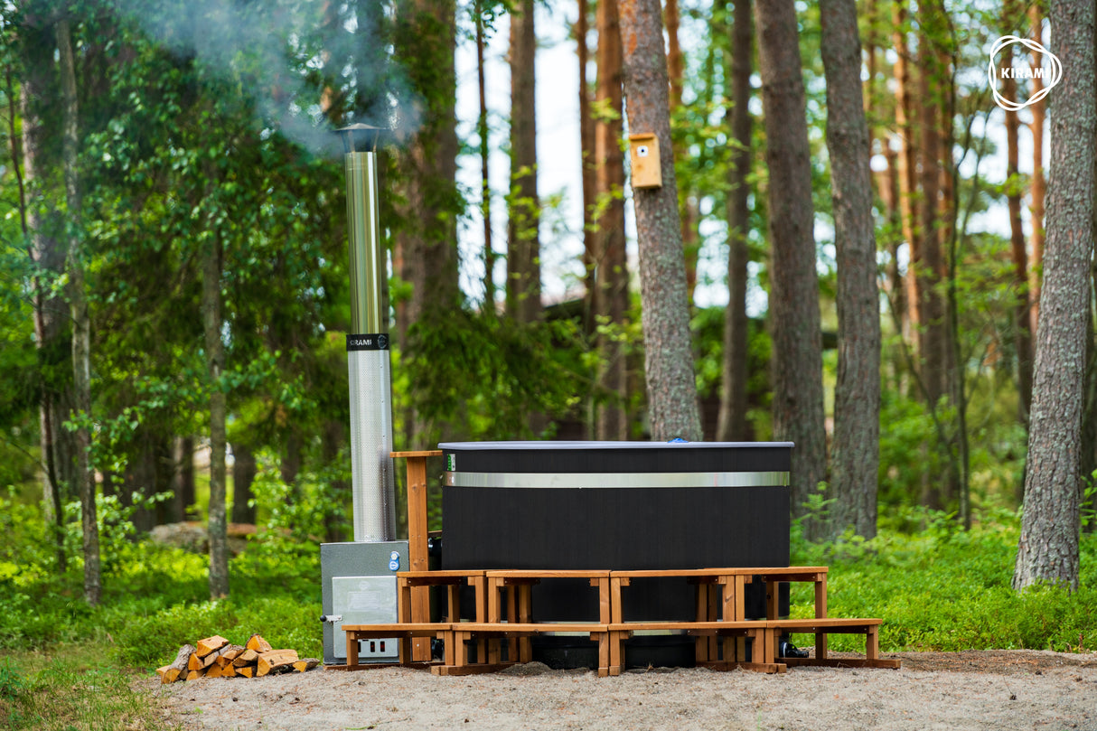 Kirami Comfort Steady M Badefass | Badefassset mit Holzofen | 170 cm / 29 kW