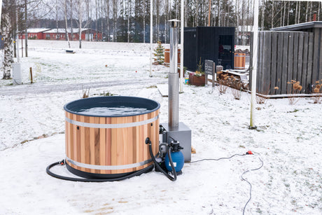Kirami Comfort Steady M Badefass | Badefassset mit Holzofen | 170 cm / 35 kW