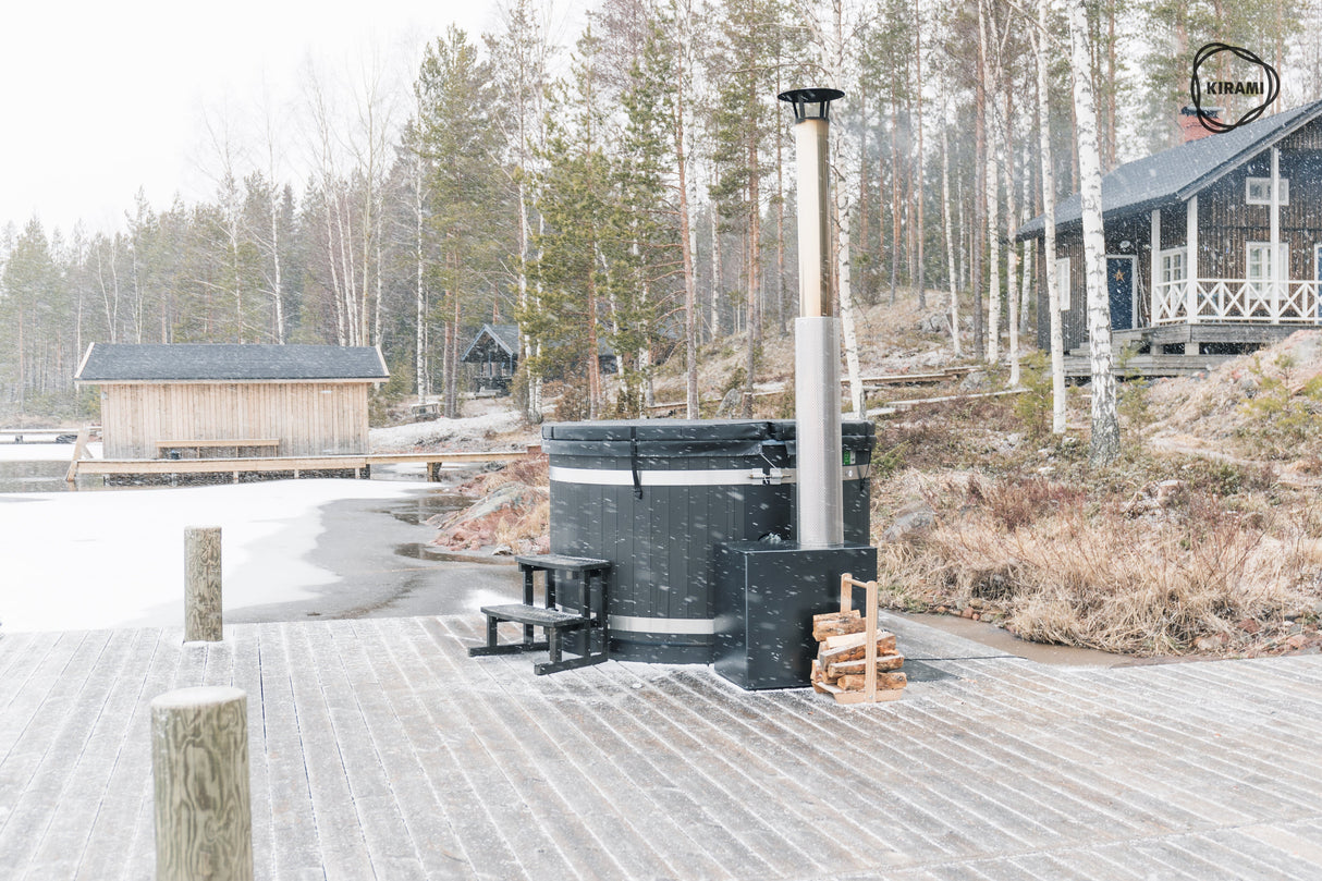 Kirami Comfort Steady M Badefass | Badefassset mit Holzofen | 170 cm / 29 kW